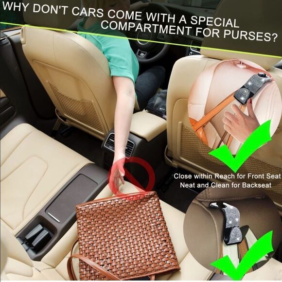 Bling Car Purse Bag Hooks Hangers Auto Front seat or Backseat 2 pack * - Picture 4 of 7